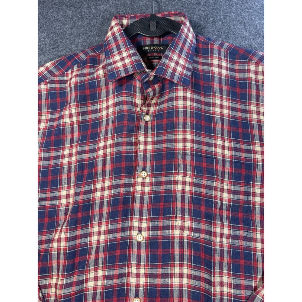 Peter England Elite Men's Long‎ Sleeve Plaid Button Down Shirt Large